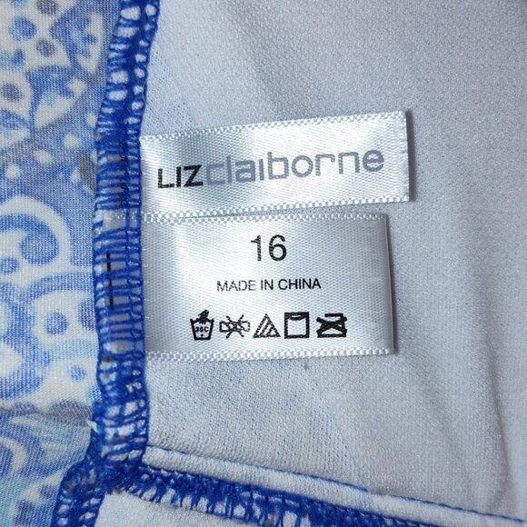 Liz Claiborne Tankini Top Swimsuit Blue Tribal Pattern 2X - Picture 7 of 8